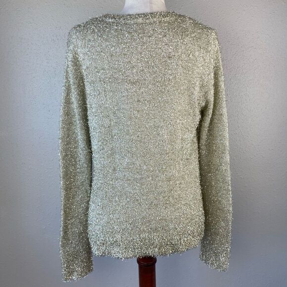 NWT No Boundaries Metallic Gold Feather Yarn Sweater Size L Juniors - Picture 6 of 7